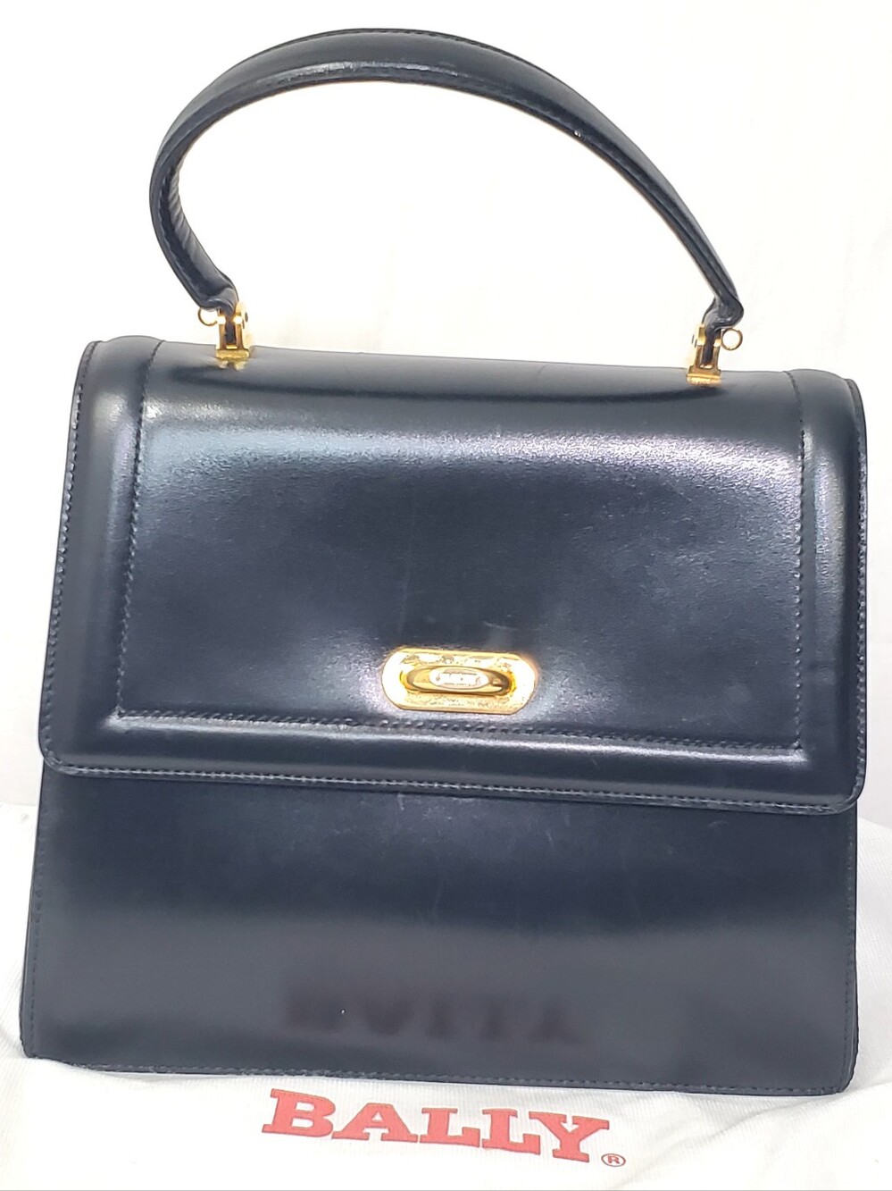 Bally Black Leather Top-Handle Bag with Gold Hardware